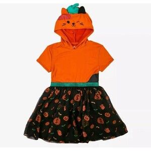 Girls' Squishmallows Halloween Cosplay Short Sleeve Dress - Black/Orange Meduim